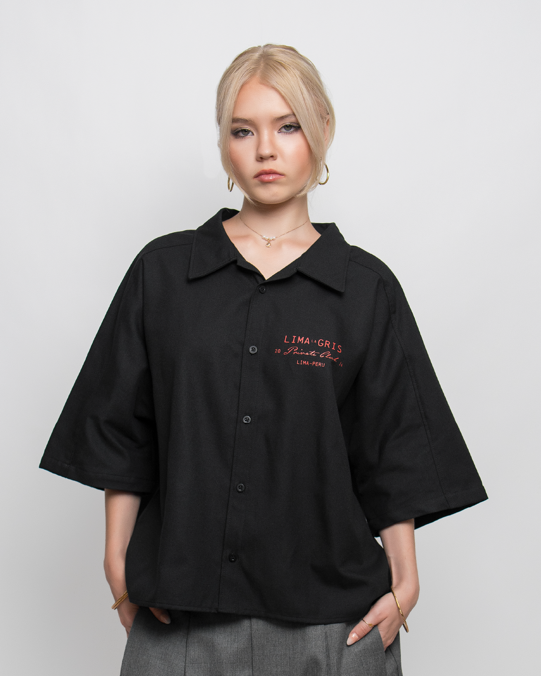 BOXY SHIRT 'PRIVATE CLUB' BLACK