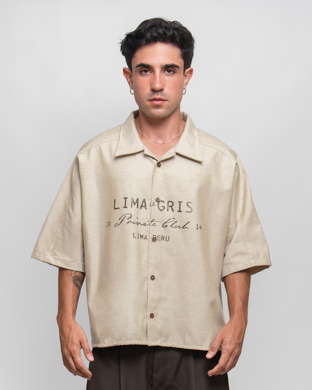 BOXY SHIRT 'PRIVATE CLUB' SAND