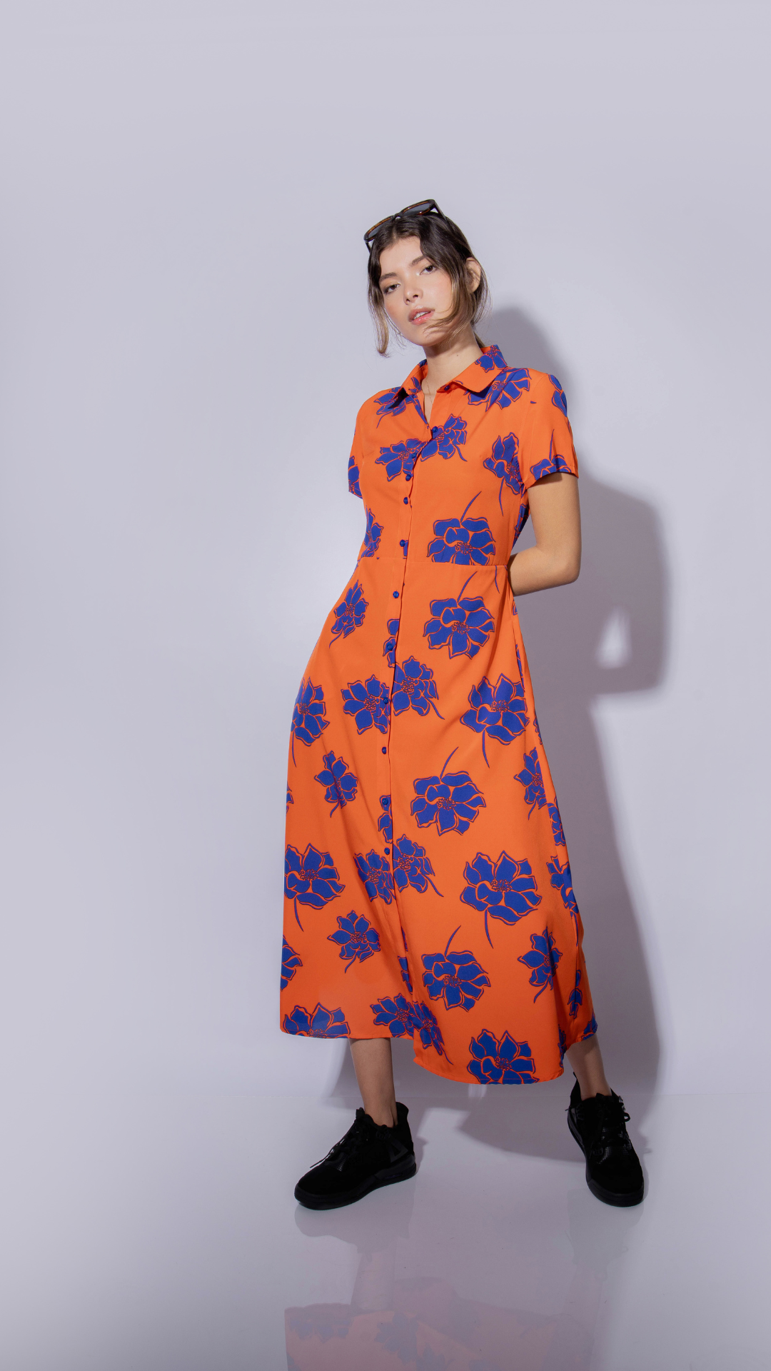 Vestido naranja con azul