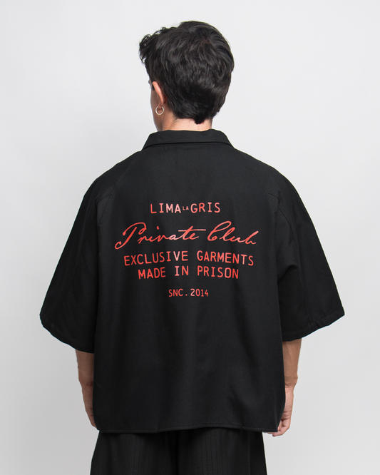BOXY SHIRT 'PRIVATE CLUB' BLACK