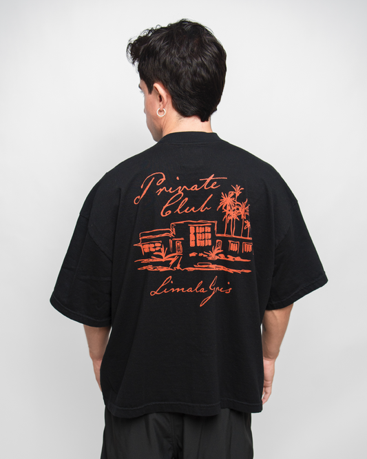BOXY TEE 'PRIVATE CLUB' BLACK