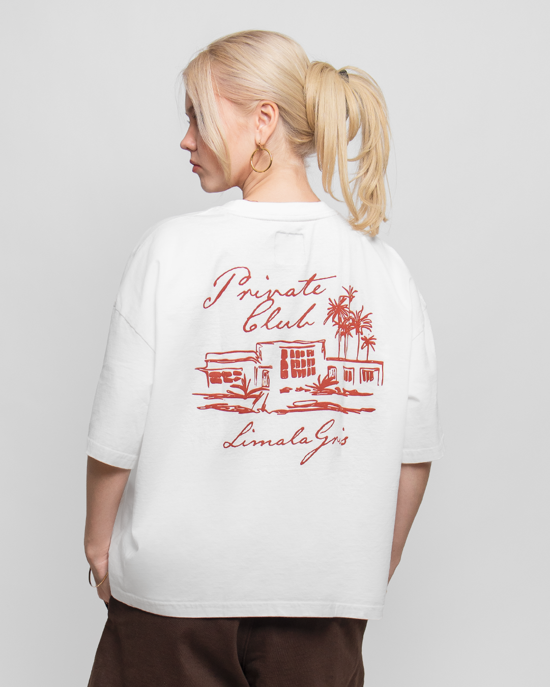 BOXY TEE 'PRIVATE CLUB' PEARL