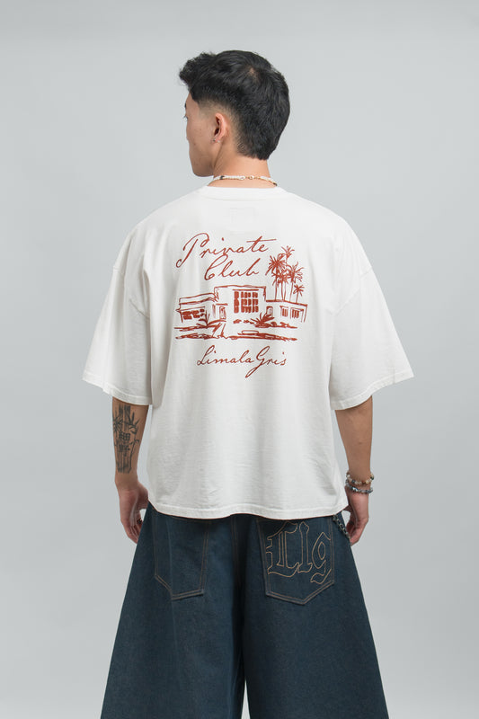BOXY TEE 'PRIVATE CLUB' PEARL