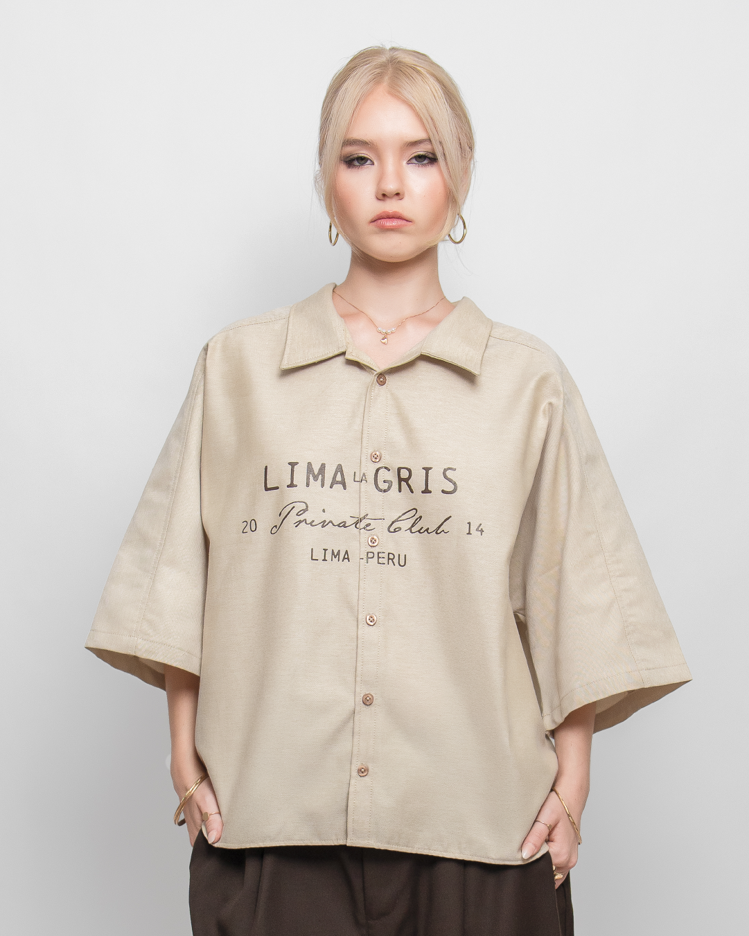 BOXY SHIRT 'PRIVATE CLUB' SAND