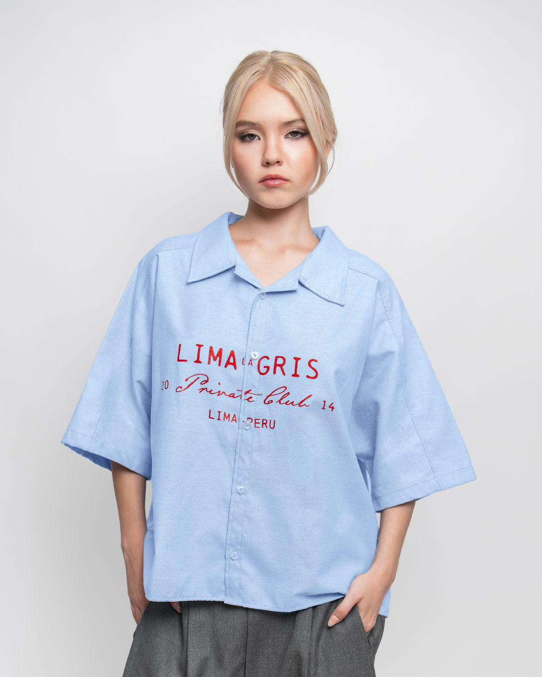 BOXY SHIRT 'PRIVATE CLUB' BABY BLUE